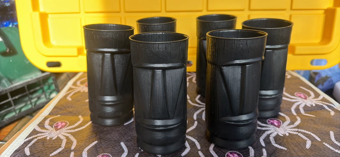 Set of 6 Black Tiki Glasses