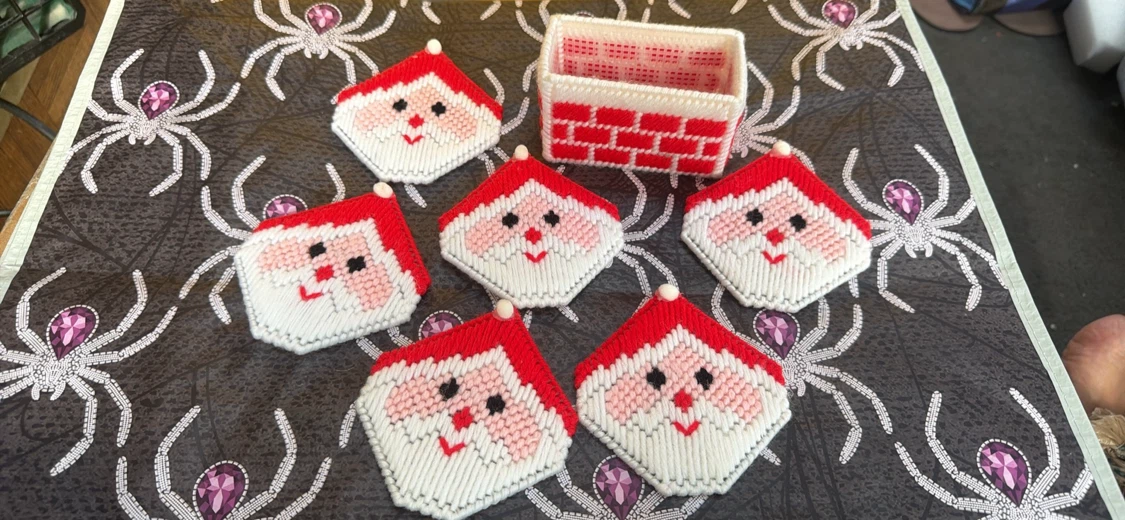Set of 6 Santa Claus Coasters with Holder