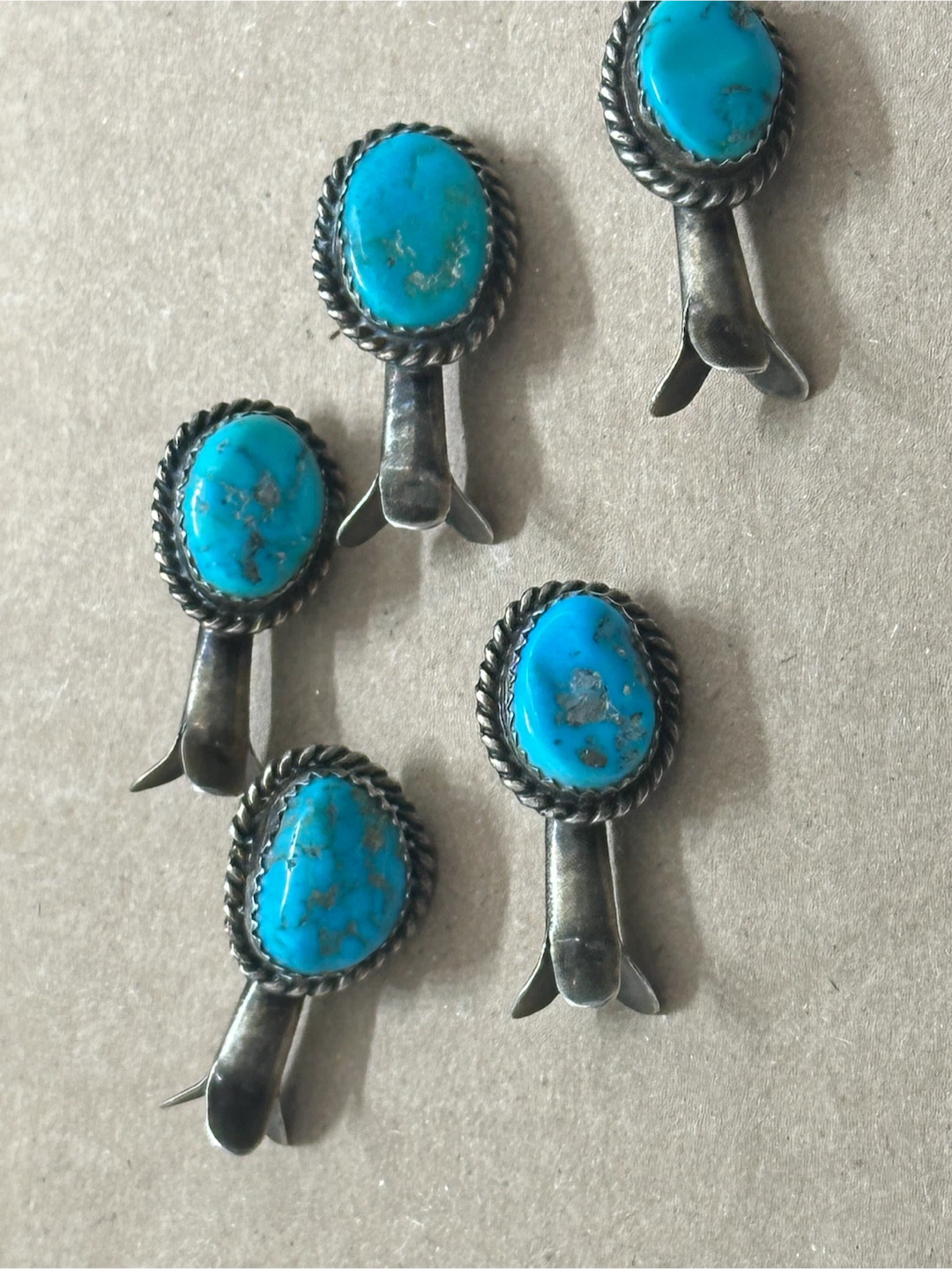 5pc Vintage Sterling & Turquoise Squash Blossom Petals