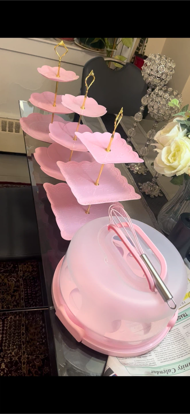 Pink 5Tier Cake Stand with Lid and Whisk
