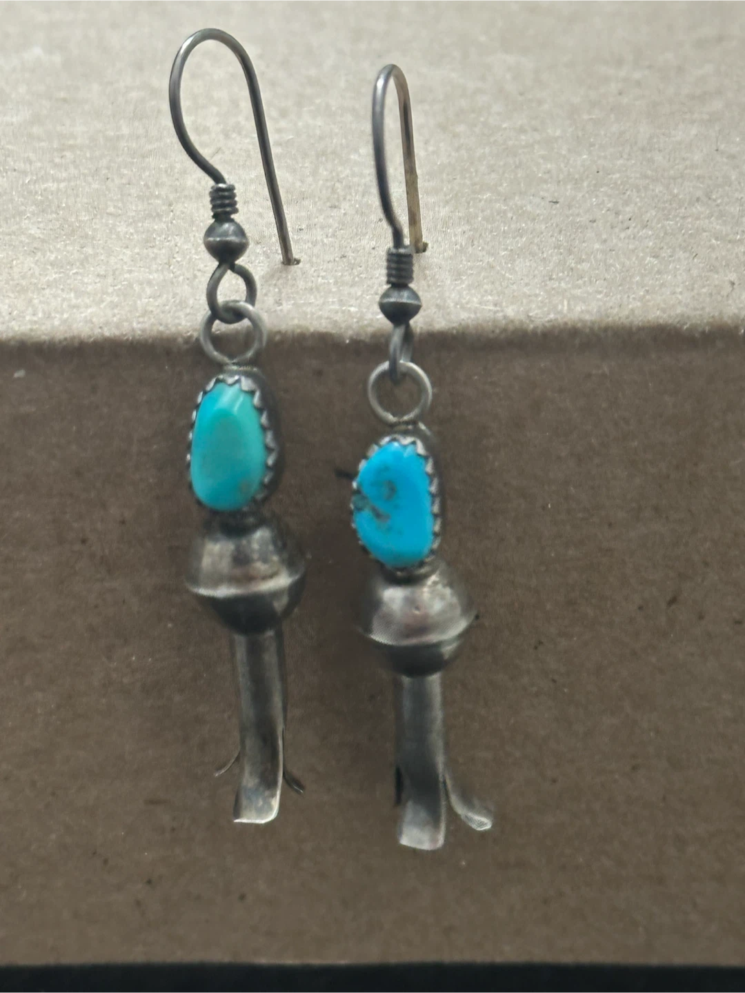 Vintage Sterling Turquoise Squash Blossom Drop Earrings