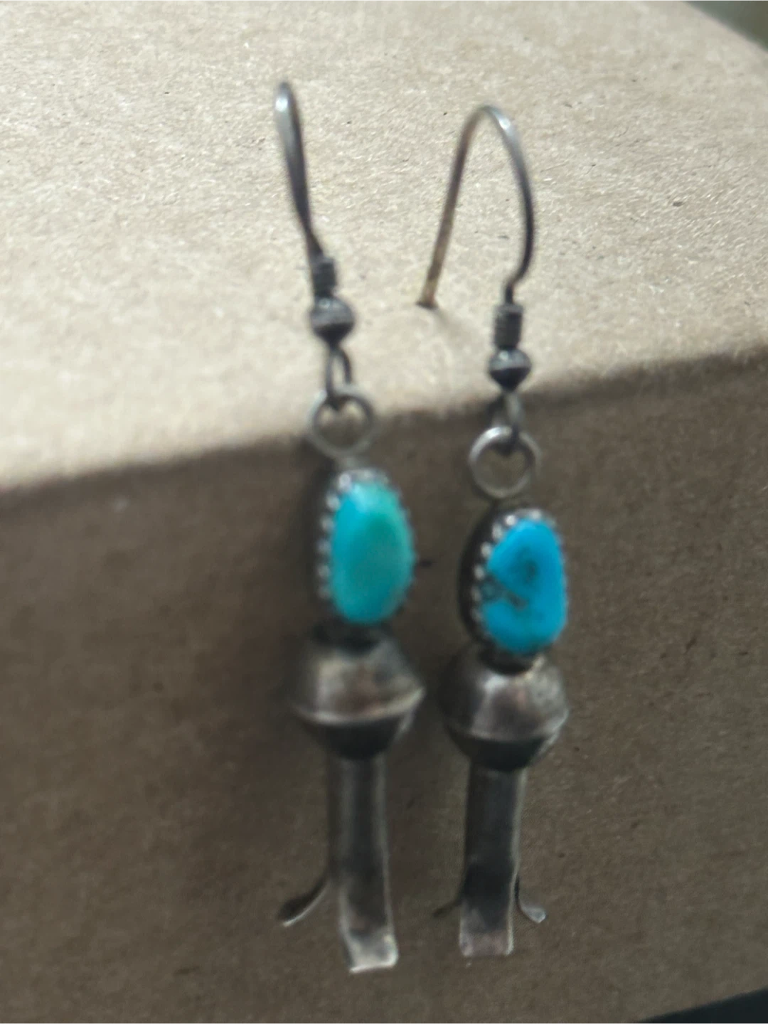 Vintage Sterling Turquoise Squash Blossom Drop Earrings - photo 2