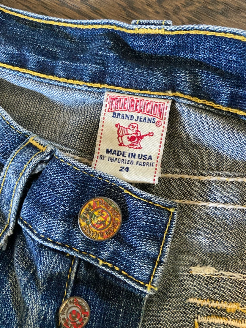 True Religion Shorts Y2K Low Rise Distressed Denim USA 24 - photo 3