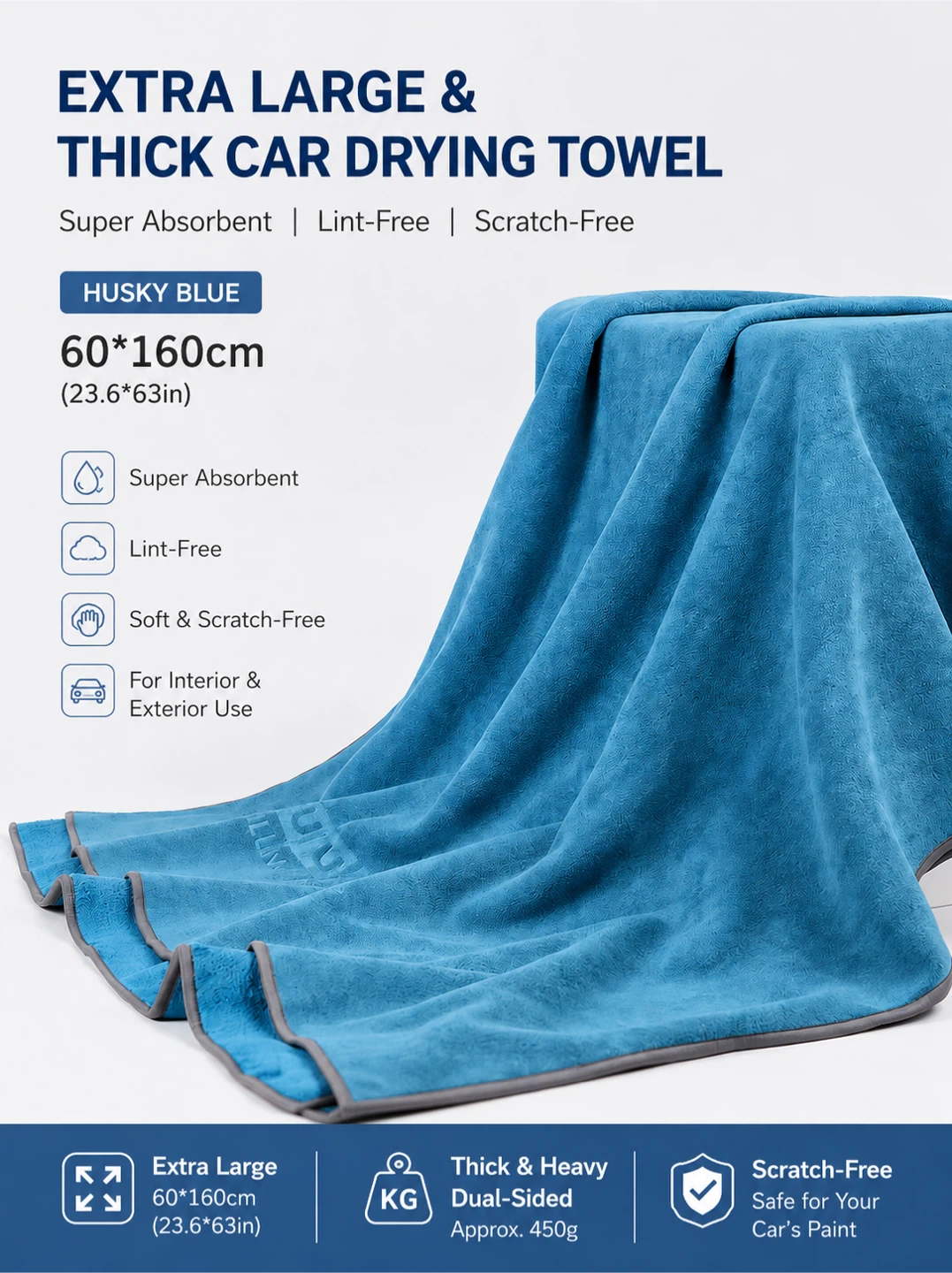 Extra Large Microfiber Car Drying Towel – 60 × 160 cm