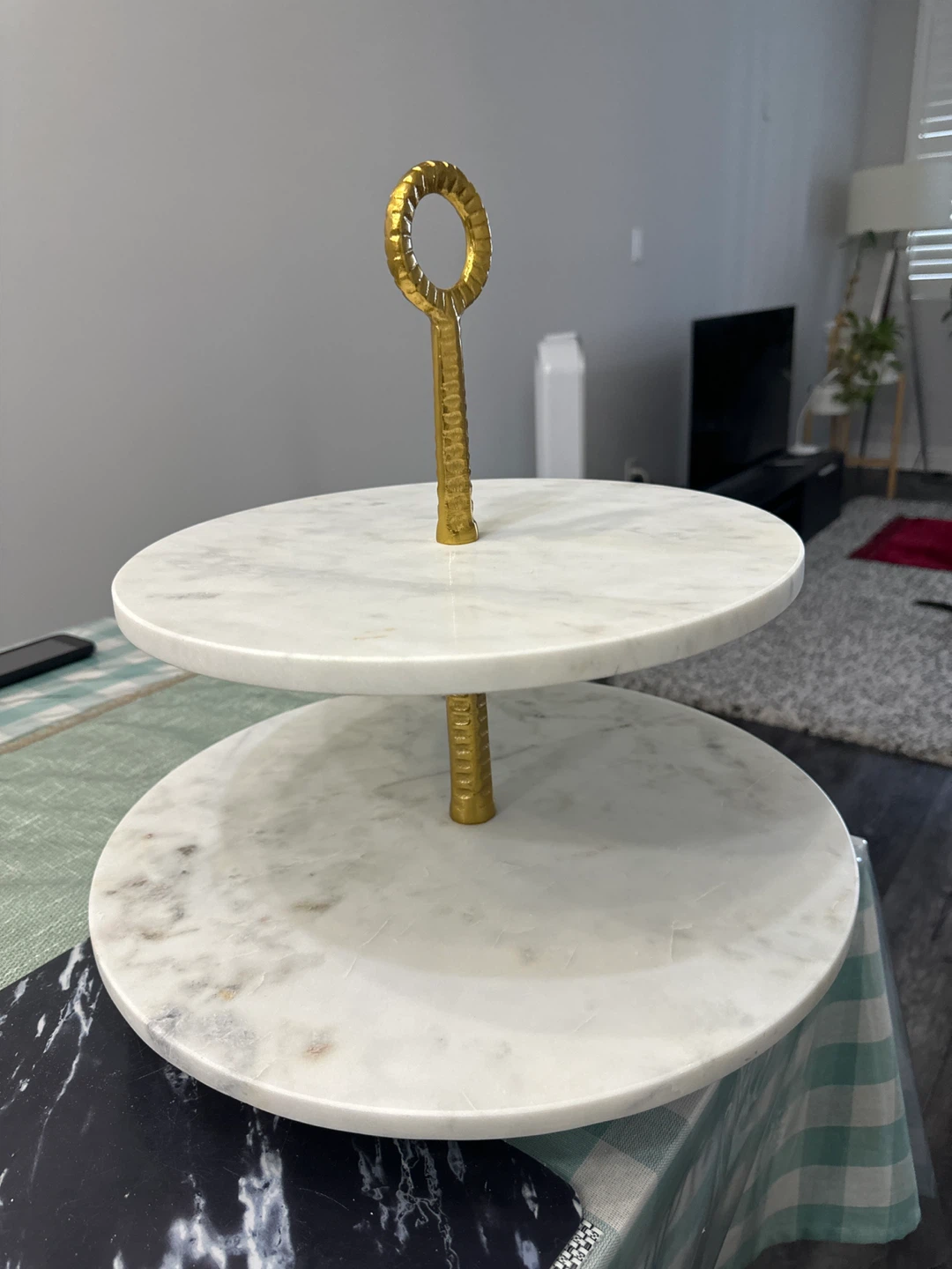 Marble 2-Tier Cake Stand with Gold Handle