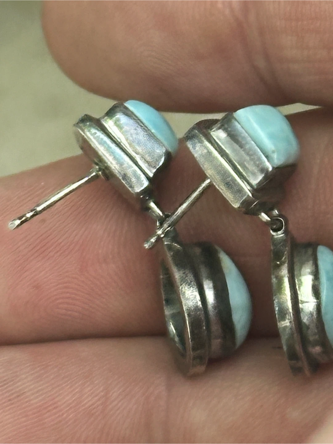 Natural Blue Larimar Two-Tier Silver Drop Post Earrings - photo 2