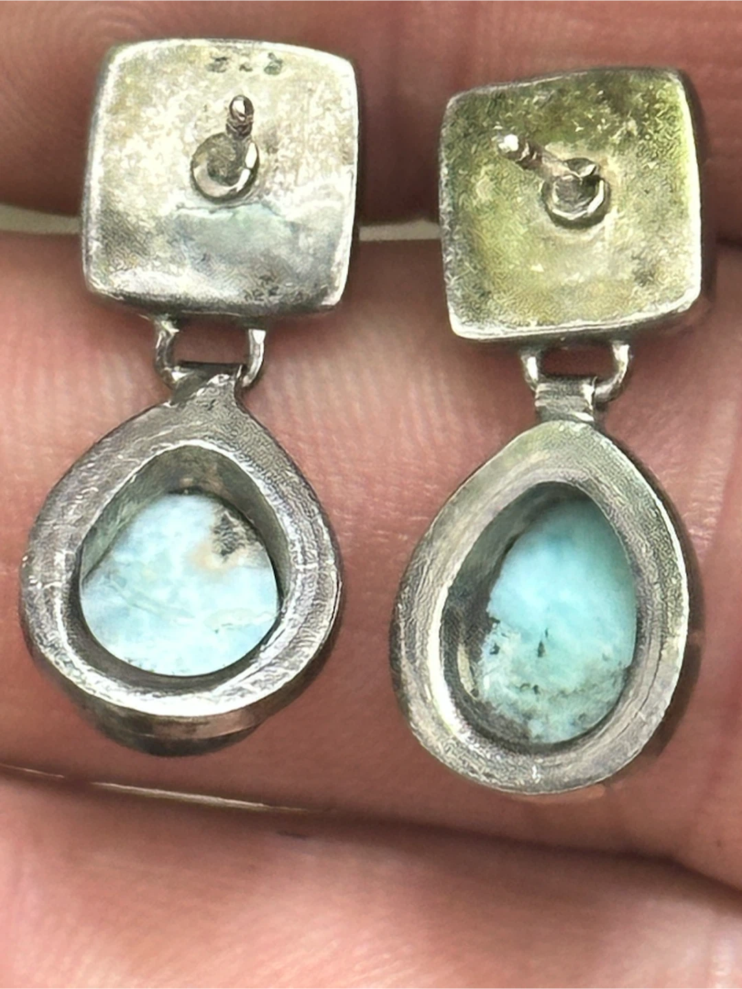 Natural Blue Larimar Two-Tier Silver Drop Post Earrings - photo 3