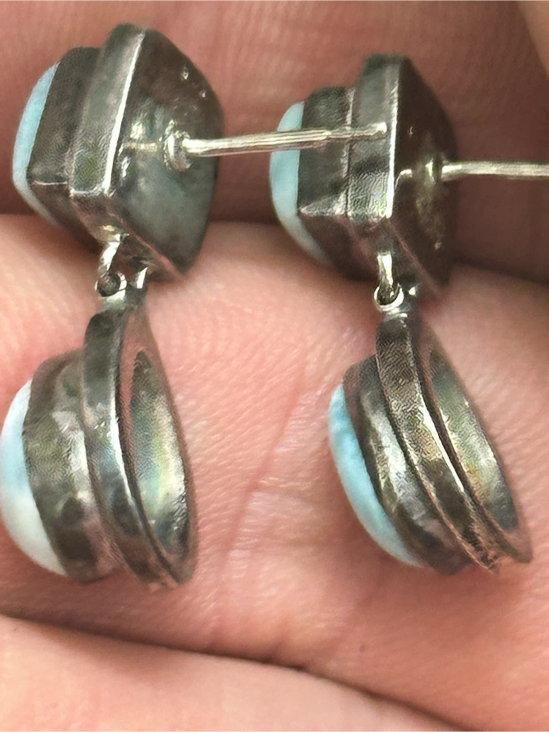 Natural Blue Larimar Two-Tier Silver Drop Post Earrings - photo 4