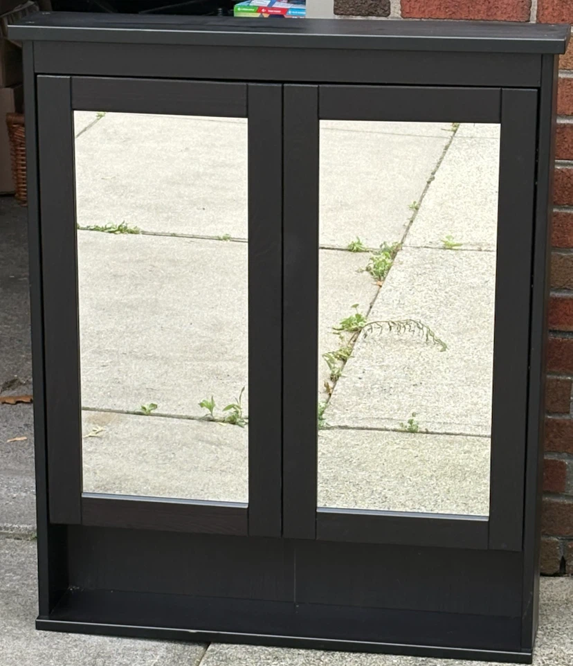 Black Bathroom Mirror Cabinet with Storage - photo 2
