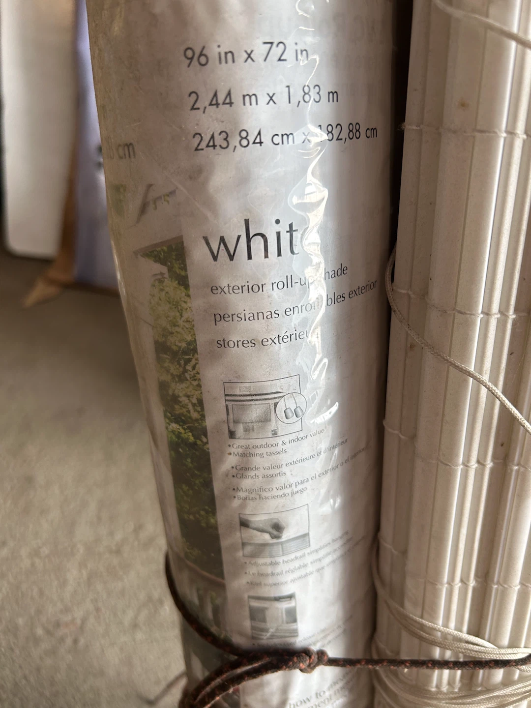2 White interior/exterior roll-up shade 96 x 72