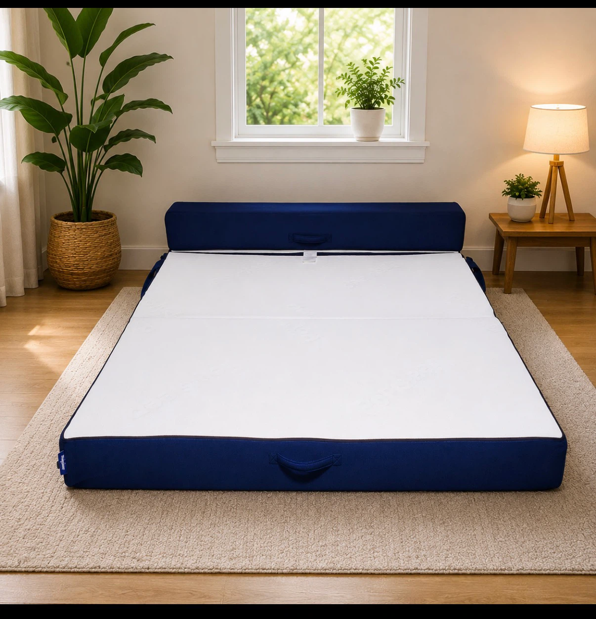 Blue Folding Futon Sofa Bed