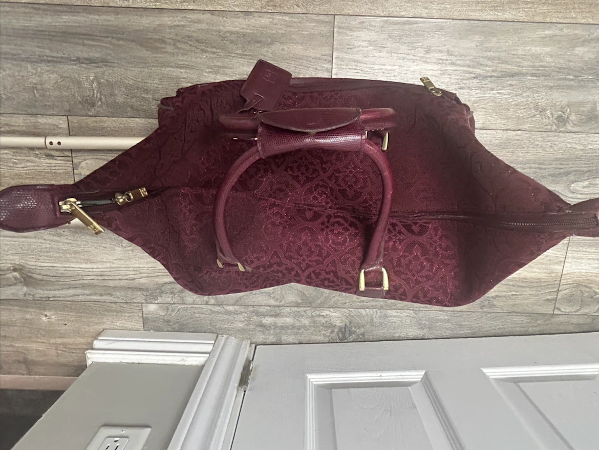 Burgundy Rolling Duffle Bag with Pattern