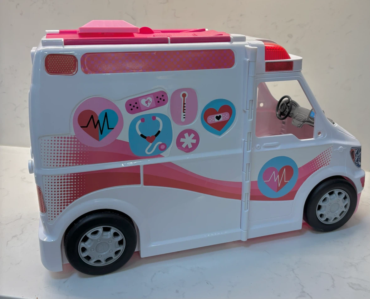 2017 Mattel Barbie Care Clinic 17” Ambulance, +3 Figures