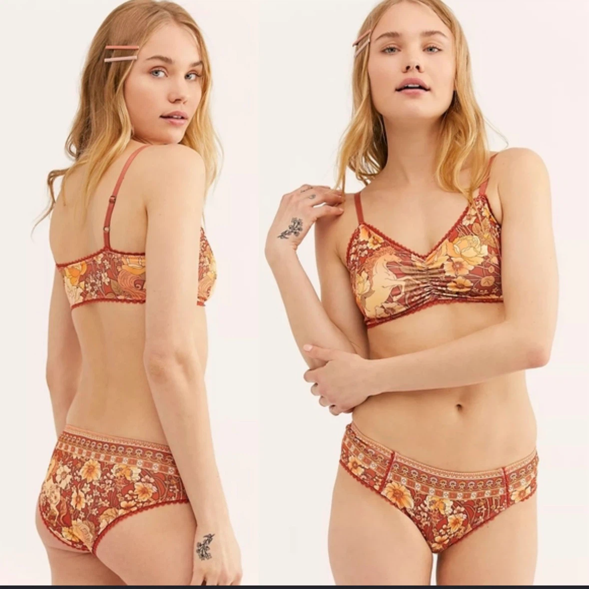 Free People Floral Ruched Bra & Panty Set