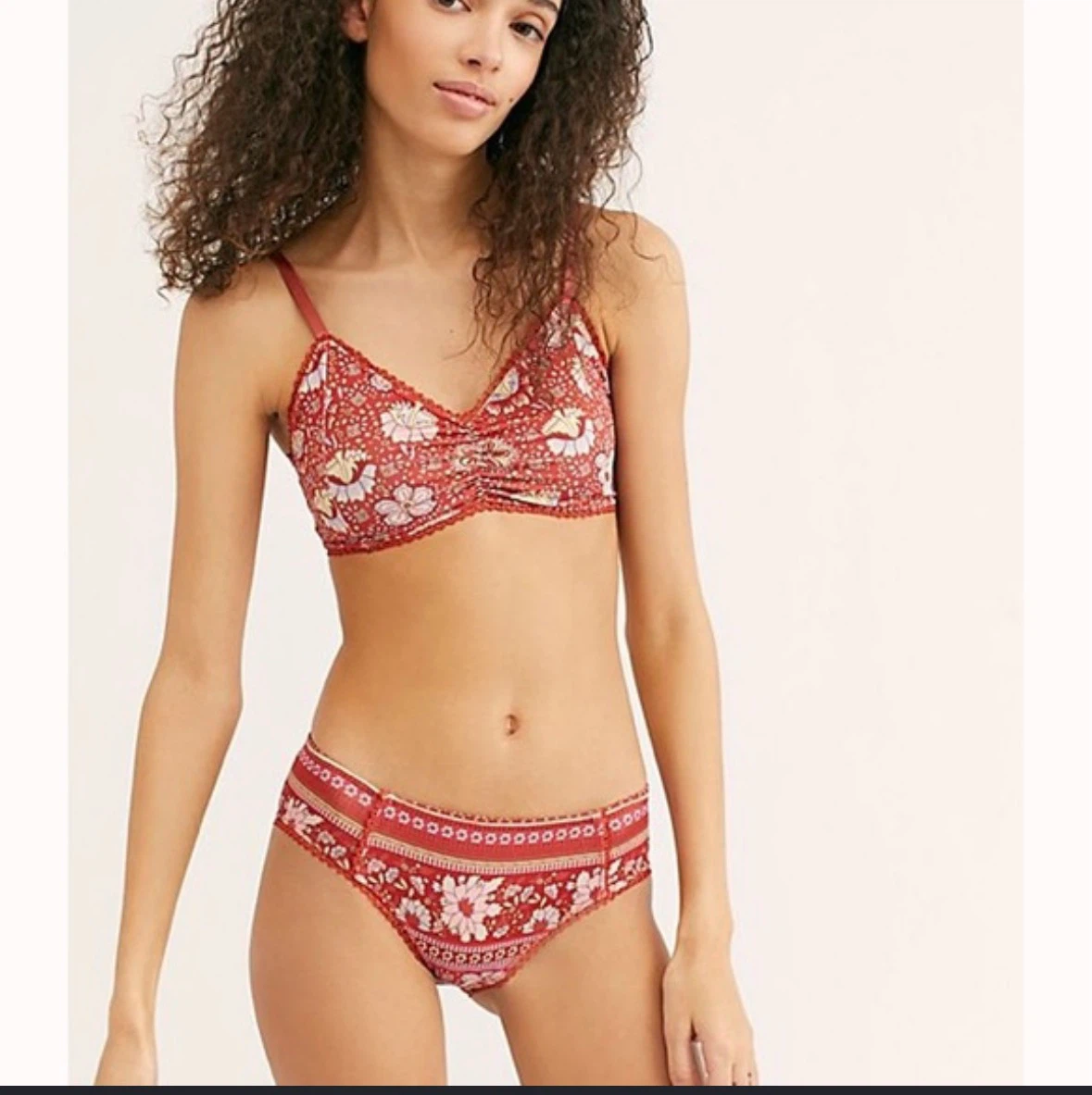 Intimately Free People Red Floral Bralette and Panty Set