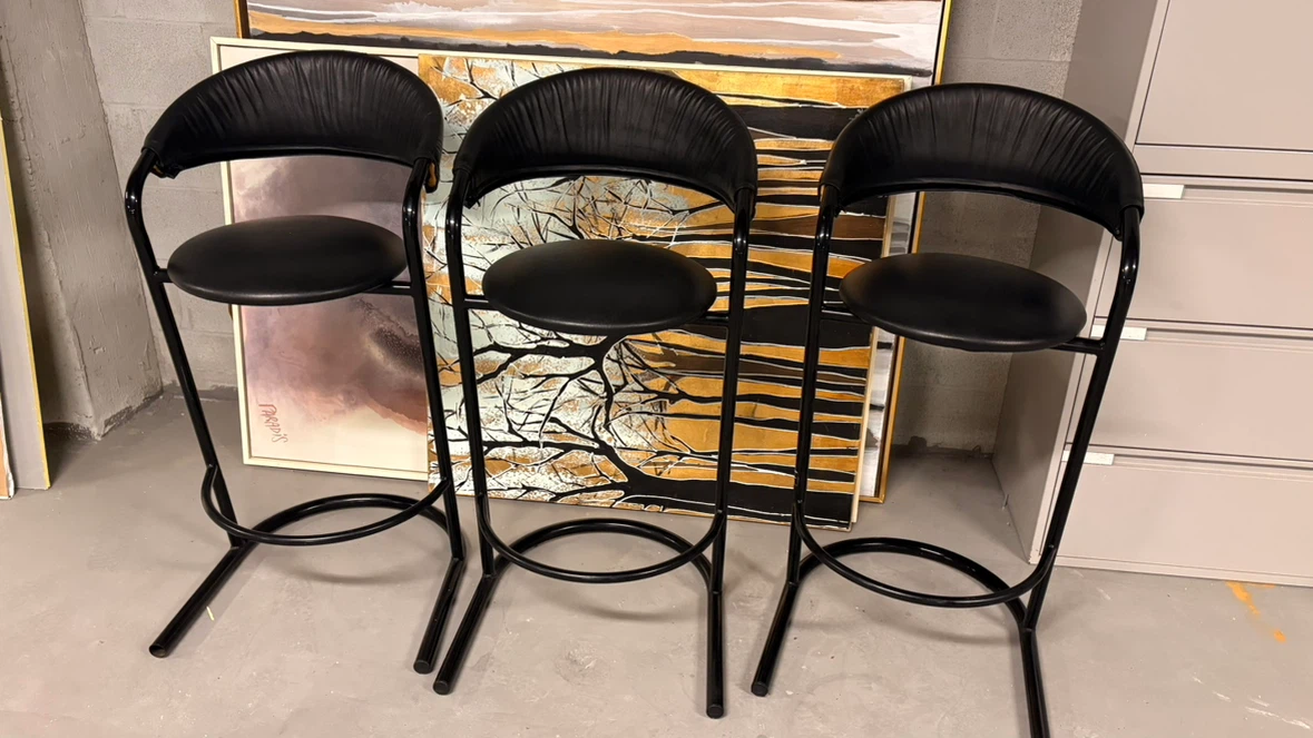 Set of 3 Black Bar Stools with Curved Backs