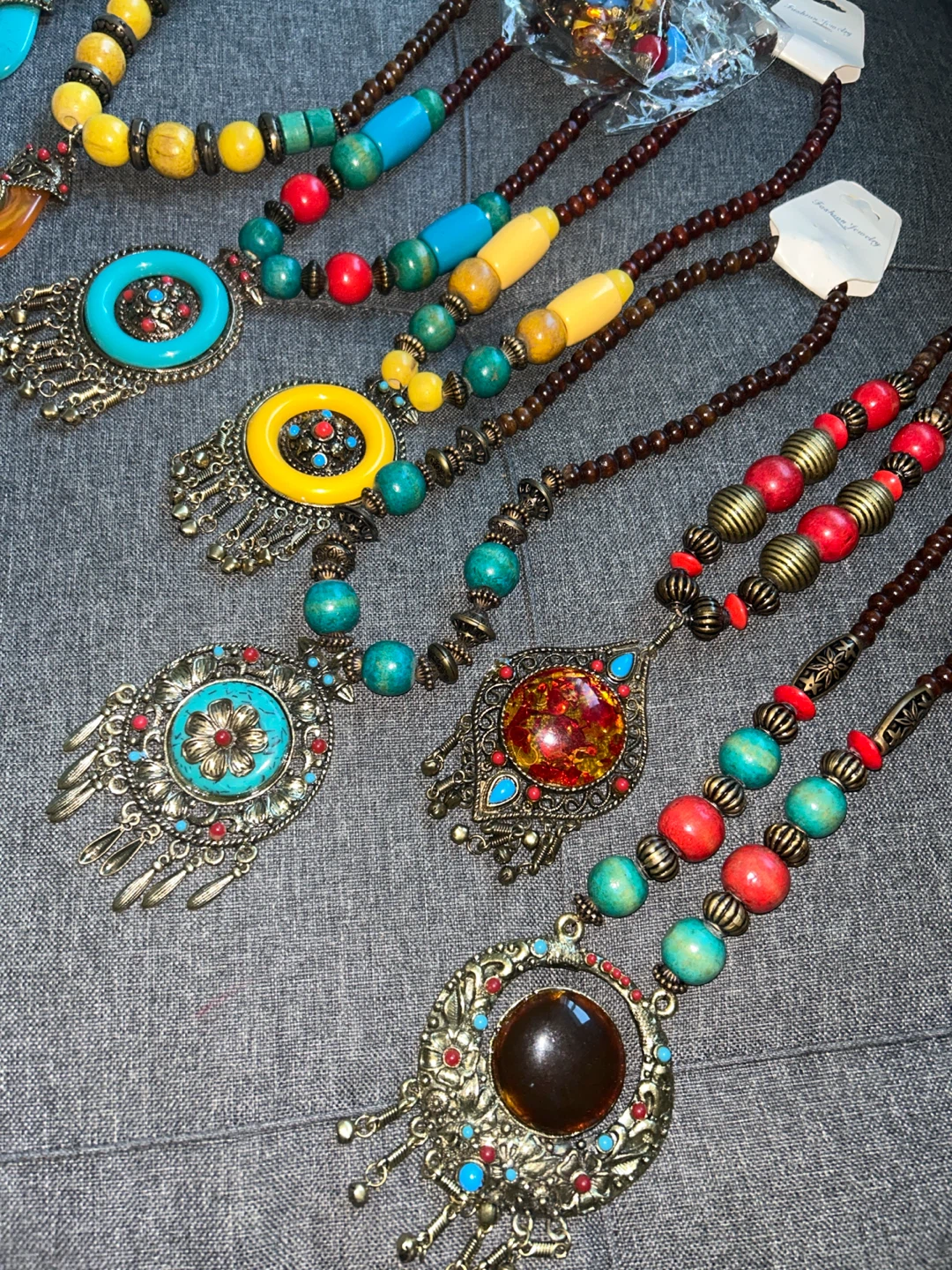 Boho Beaded Necklaces with Pendants & Earrings