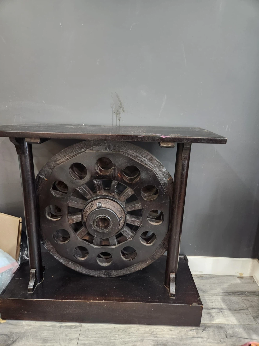 Dark Brown Wood Wagon Wheel Console Table