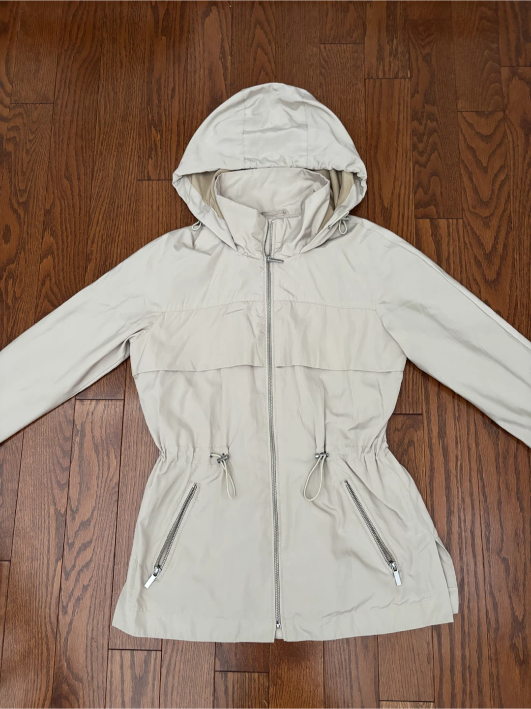 ZARA Beige Hooded Drawstring Jacket XS