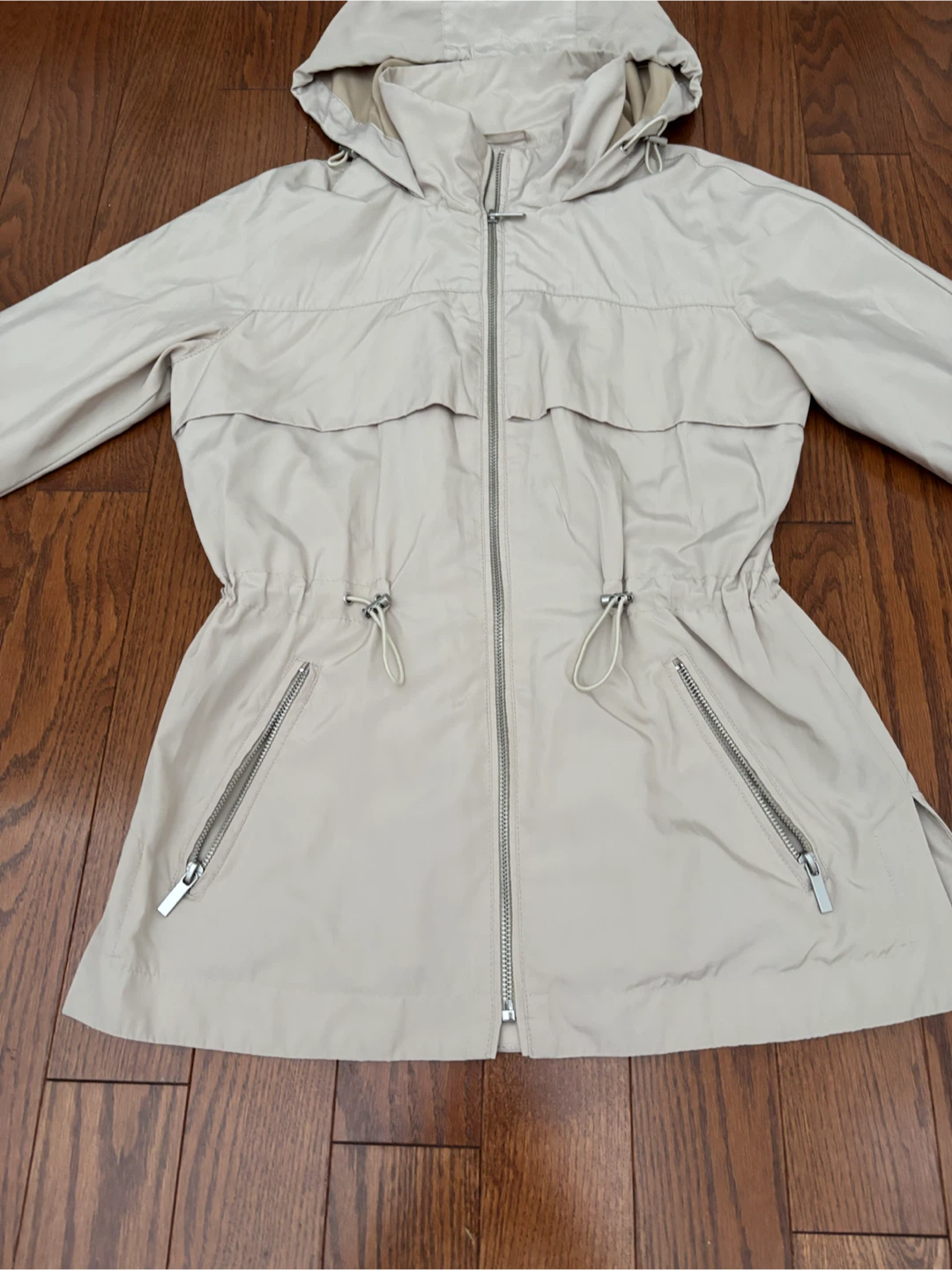 ZARA Beige Hooded Drawstring Jacket XS - photo 3