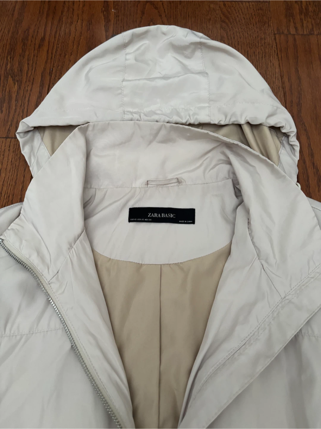 ZARA Beige Hooded Drawstring Jacket XS - photo 4