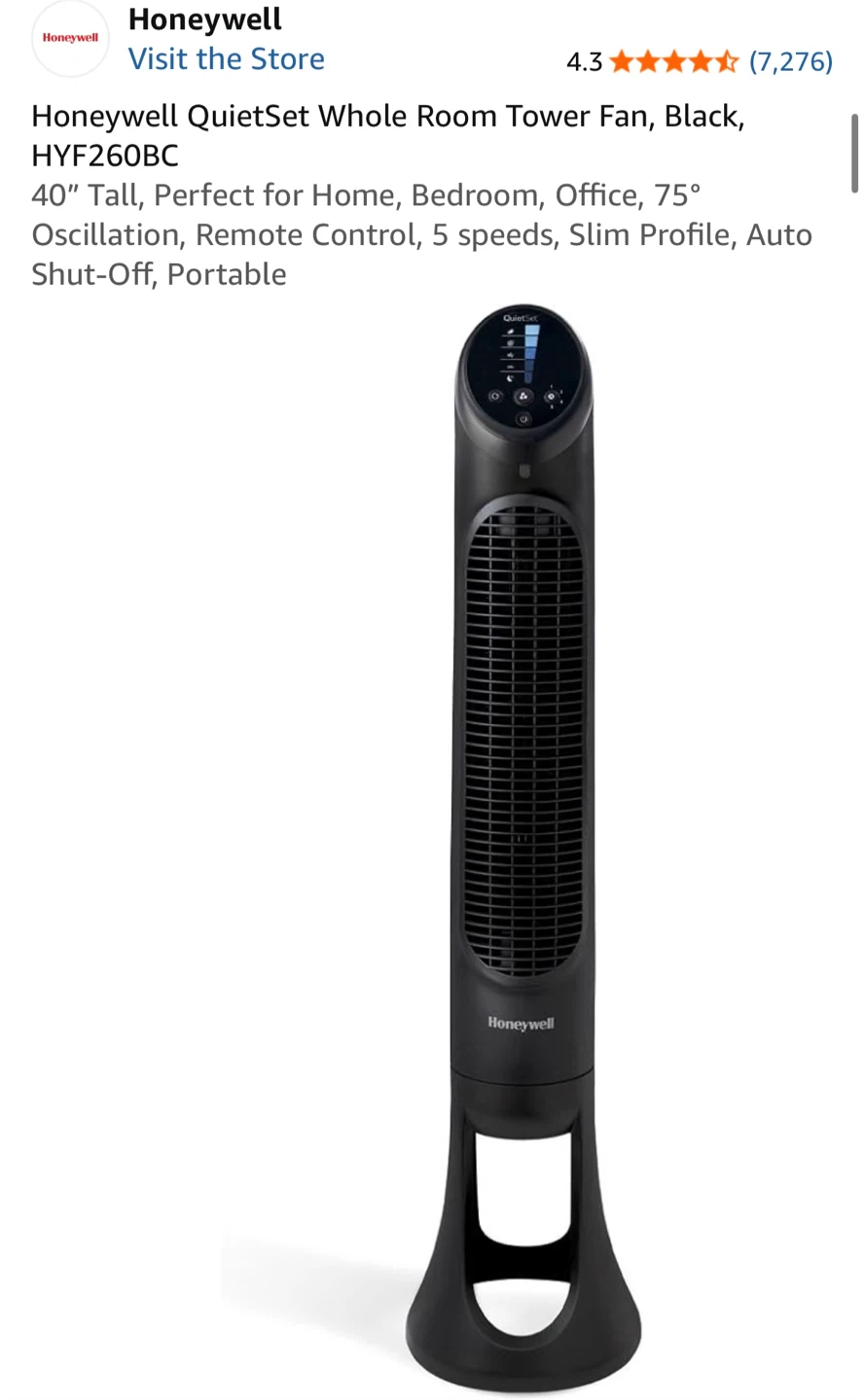 Honeywell QuietSet Tower Fan HYF260BC 40 Inch Black - photo 2