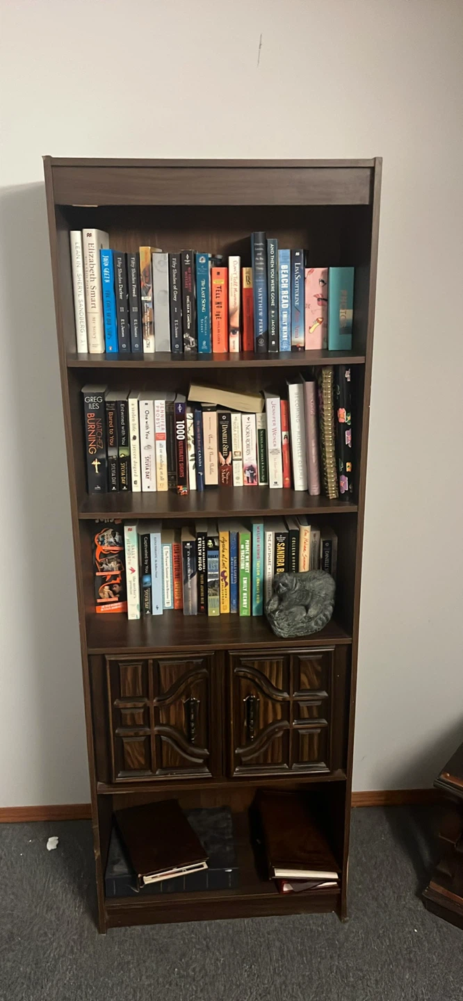 Dark Wood Bookshelf with Cabinet Doors