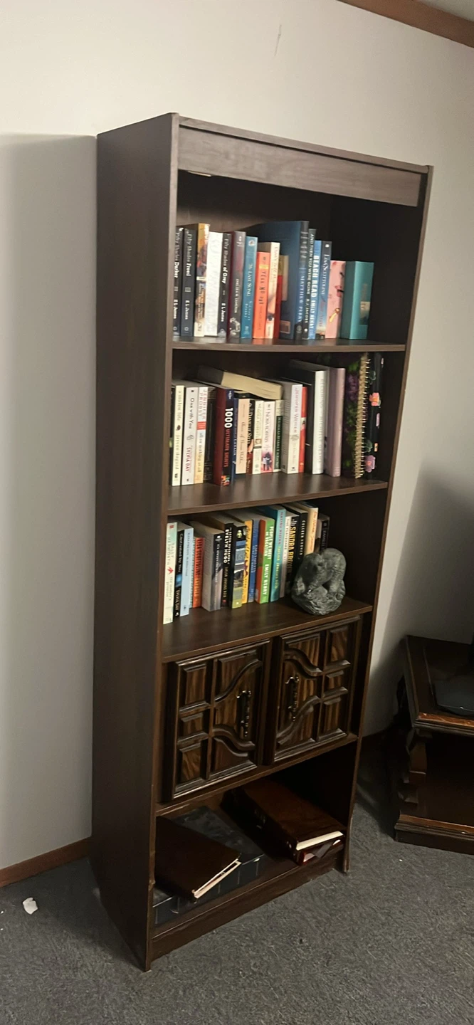 Dark Wood Bookshelf with Cabinet Doors - photo 2