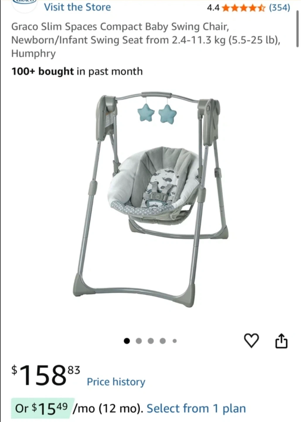 Graco Slim Spaces Compact Baby Swing Chair