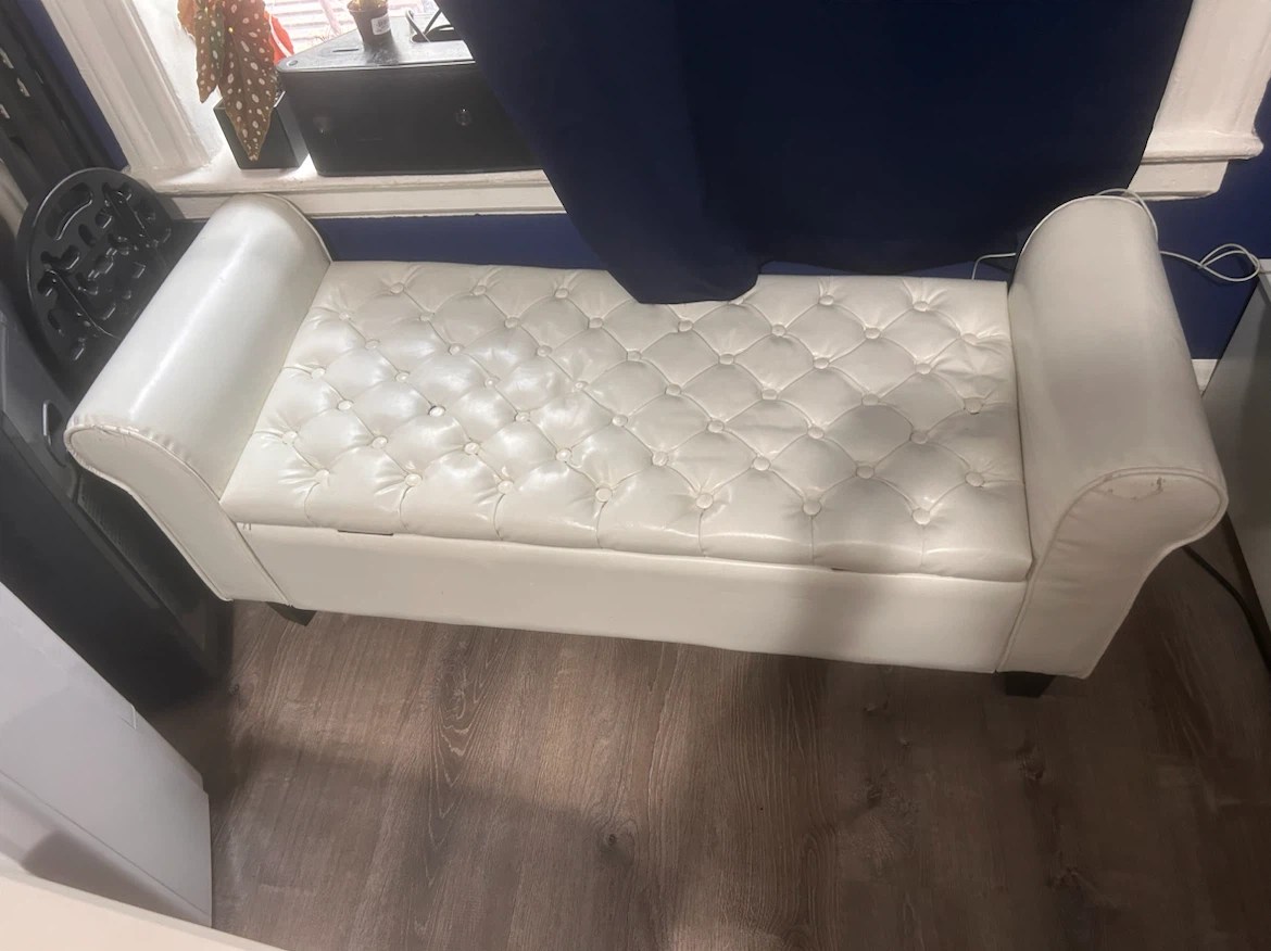 White Tufted Faux Leather Storage Bench