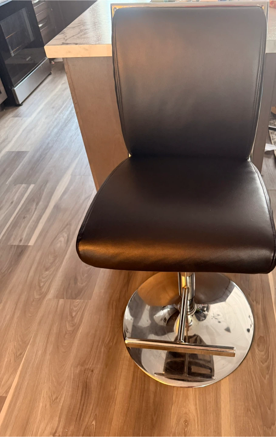 Black Faux Leather Bar Stool with Chrome Base