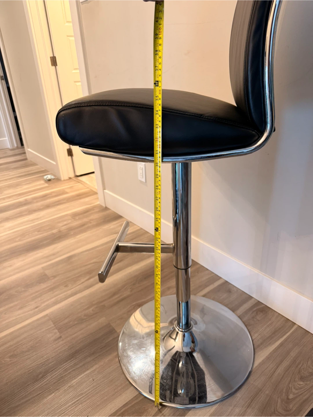 Black Faux Leather Bar Stool with Chrome Base - photo 5