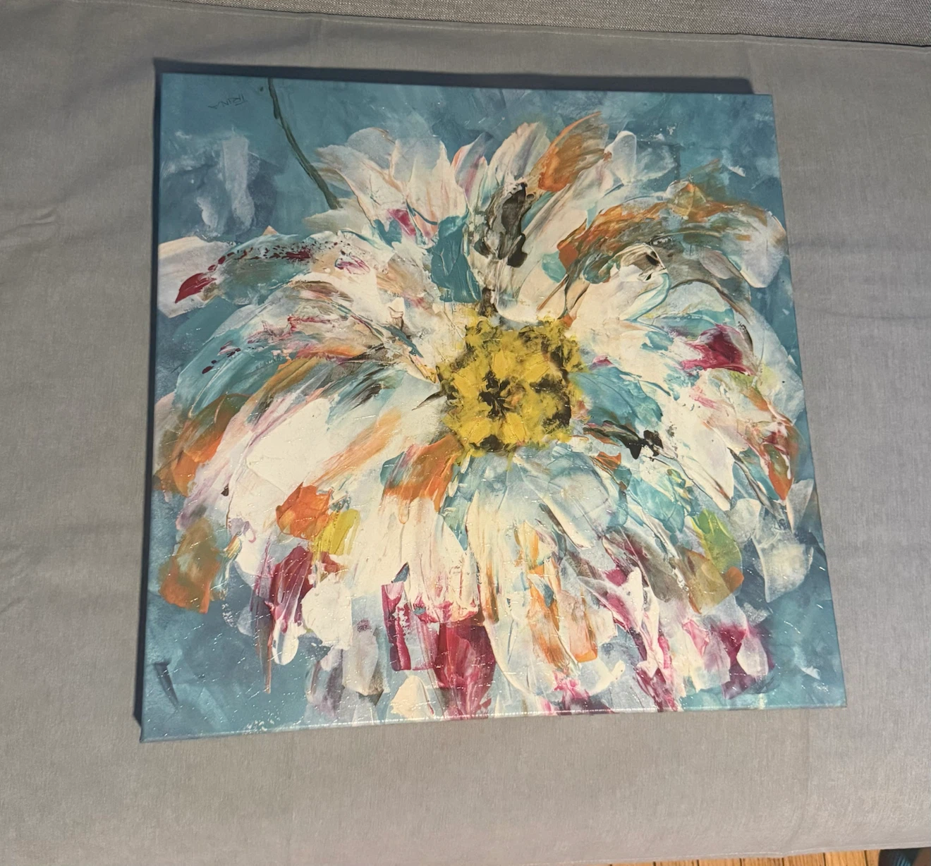 Large Textured Abstract Floral Canvas Wall Art – 24” x 24”