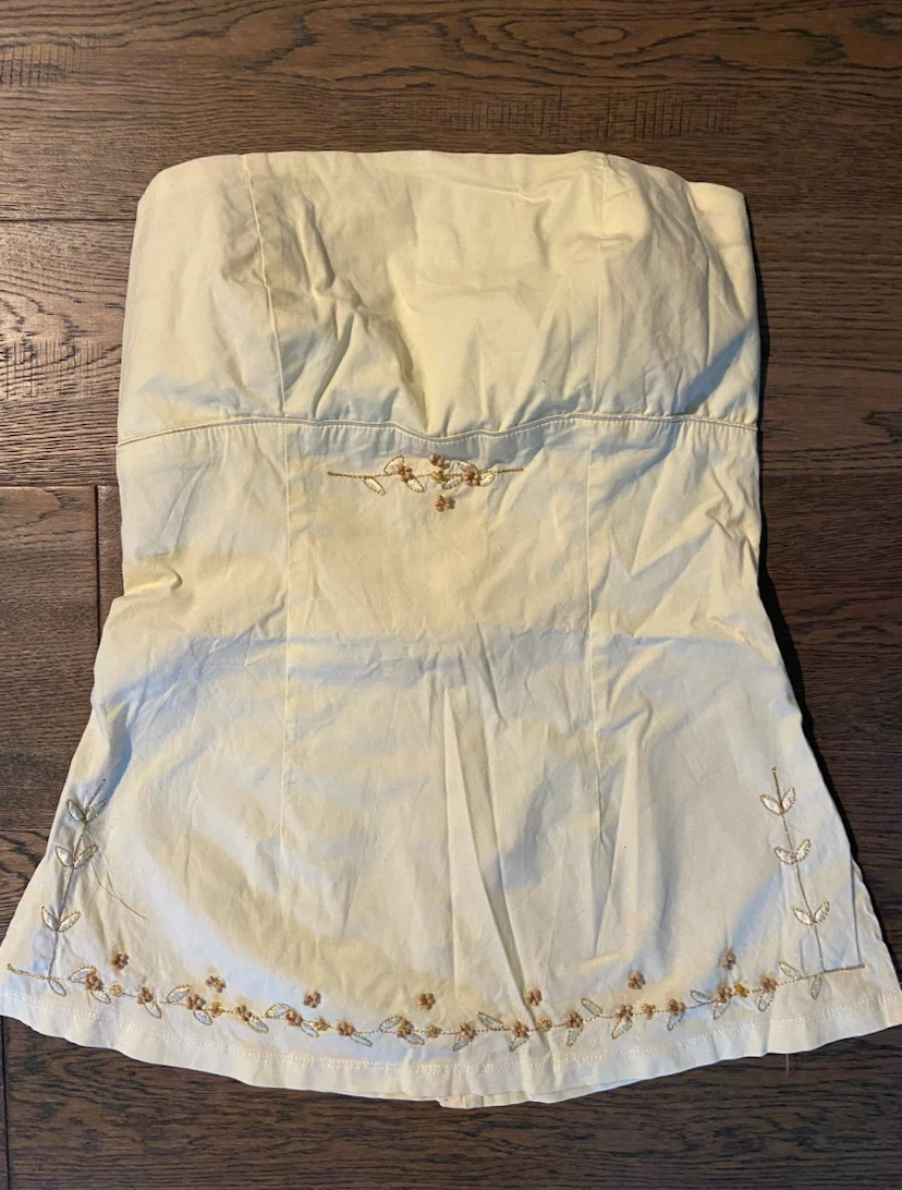 EUC: Costa Blanca Y2K Beaded & Gold Floral Lemon Tube Top S