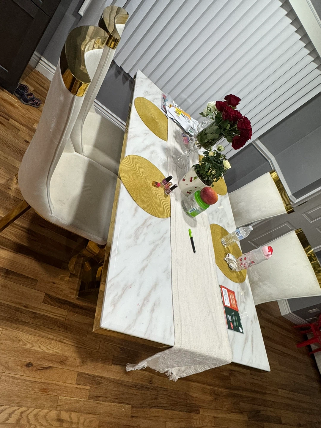 Marble Dining Table with Gold Accents