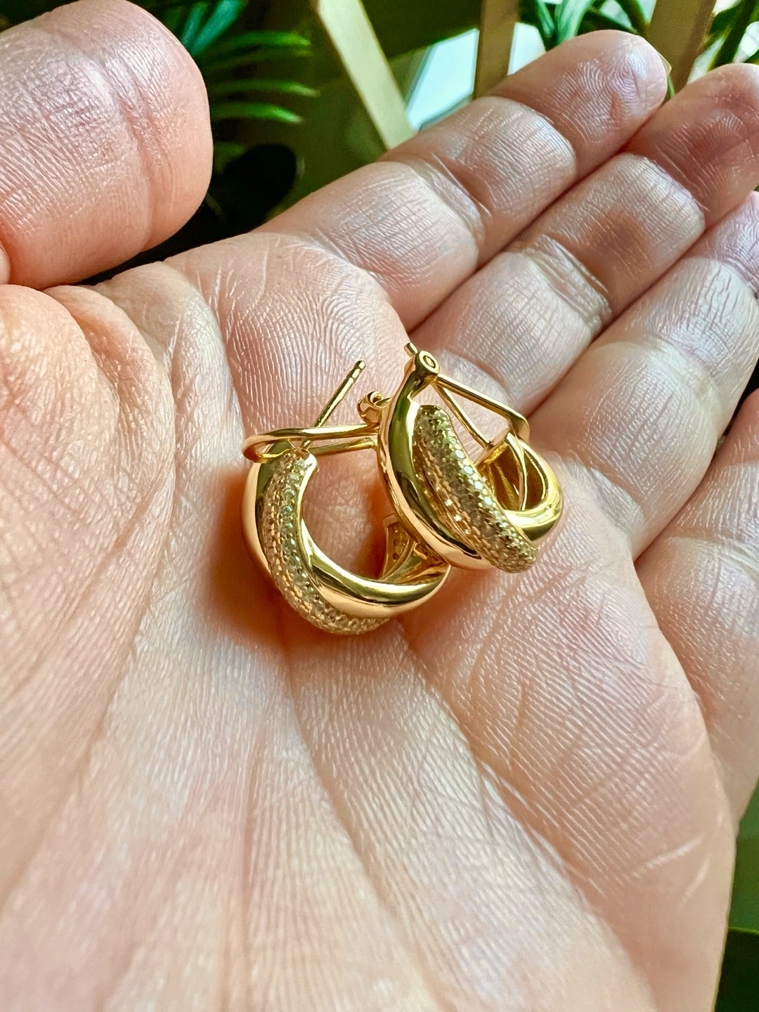 Gold Hoop Earrings with CZ Stones - photo 2