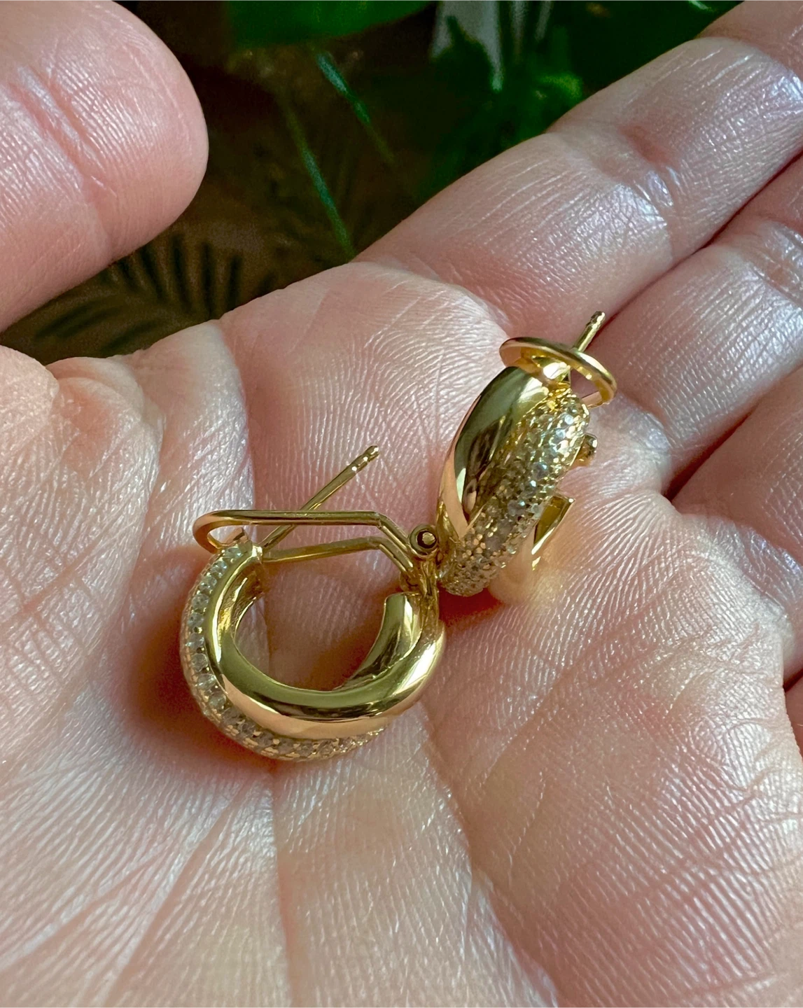 Gold Hoop Earrings with CZ Stones - photo 3