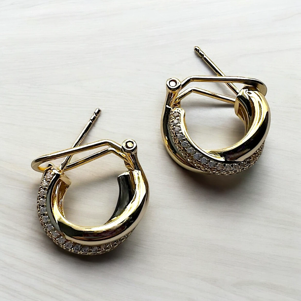 Gold Hoop Earrings with CZ Stones