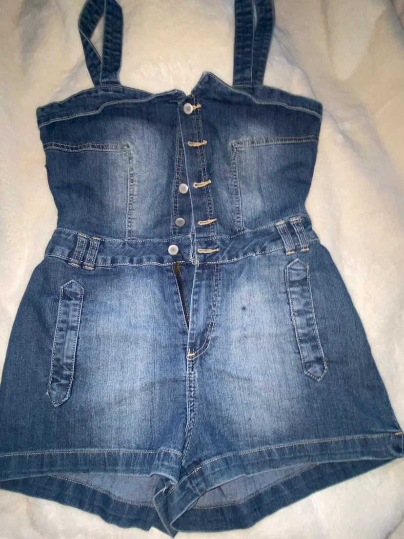 Denim Strappy Shortall Romper