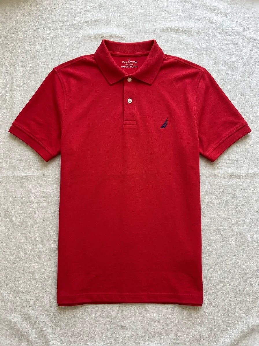 Nautica Men's Red 100% Cotton Polo Shirt - Size L