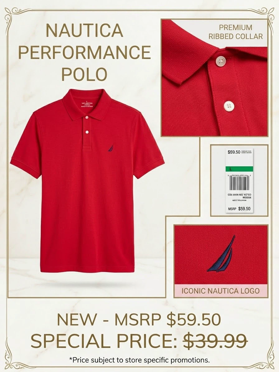 Nautica Men's Red 100% Cotton Polo Shirt - Size L - photo 2