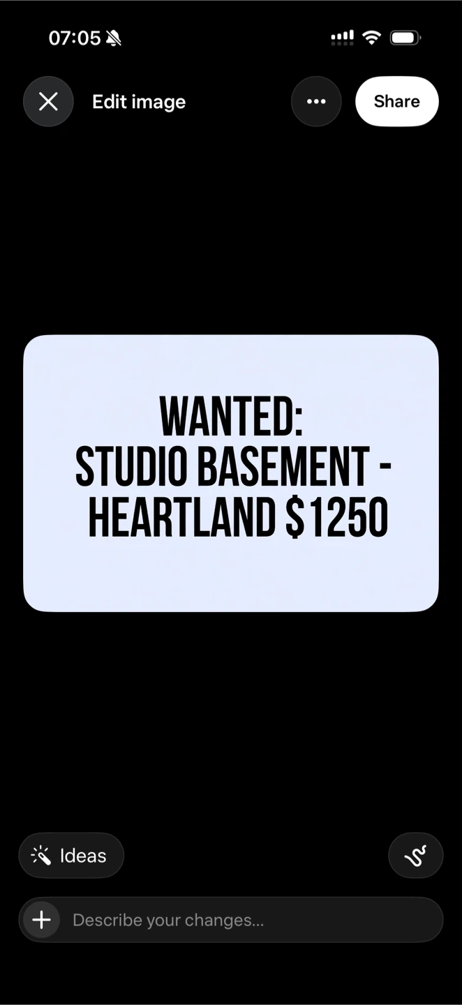 Wanted: Studio Basement in Heartland - $1250