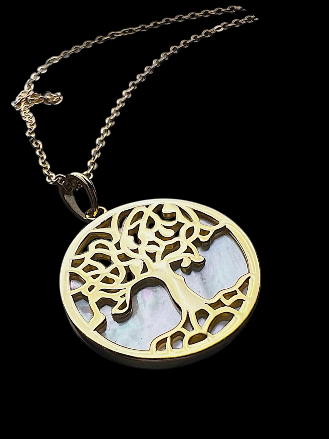 Gold Tone Tree of Life Necklace with Mother of Pearl Pendant - photo 2
