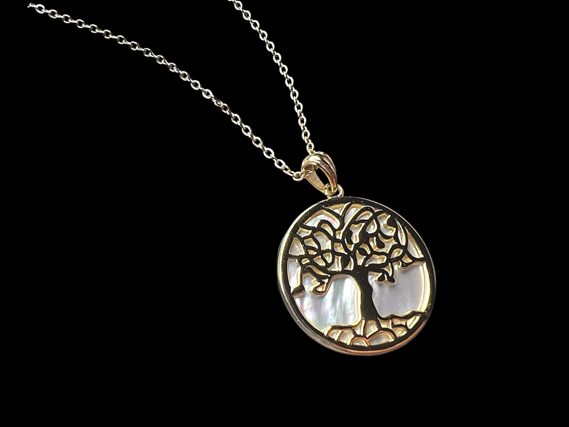 Gold Tone Tree of Life Necklace with Mother of Pearl Pendant - photo 5