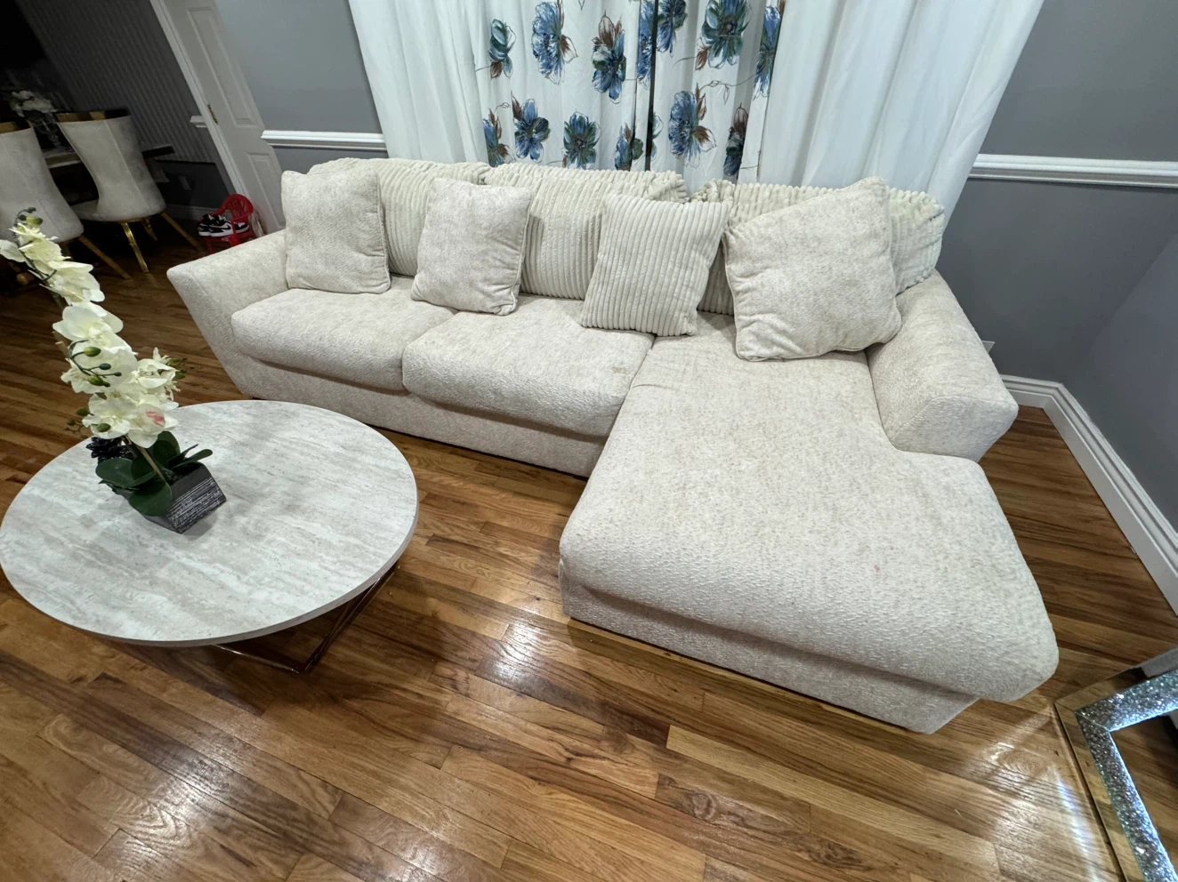 Cream Sectional Sofa with Chaise - photo 2