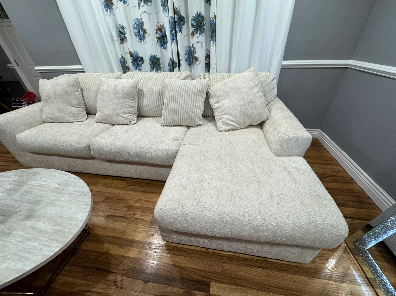 Cream Sectional Sofa with Chaise - photo 3