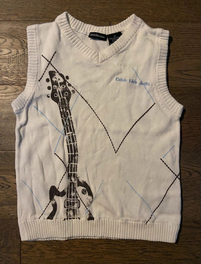 Boys Ivory Calvin Klein Jeans Guitar Sweater Vest 4T