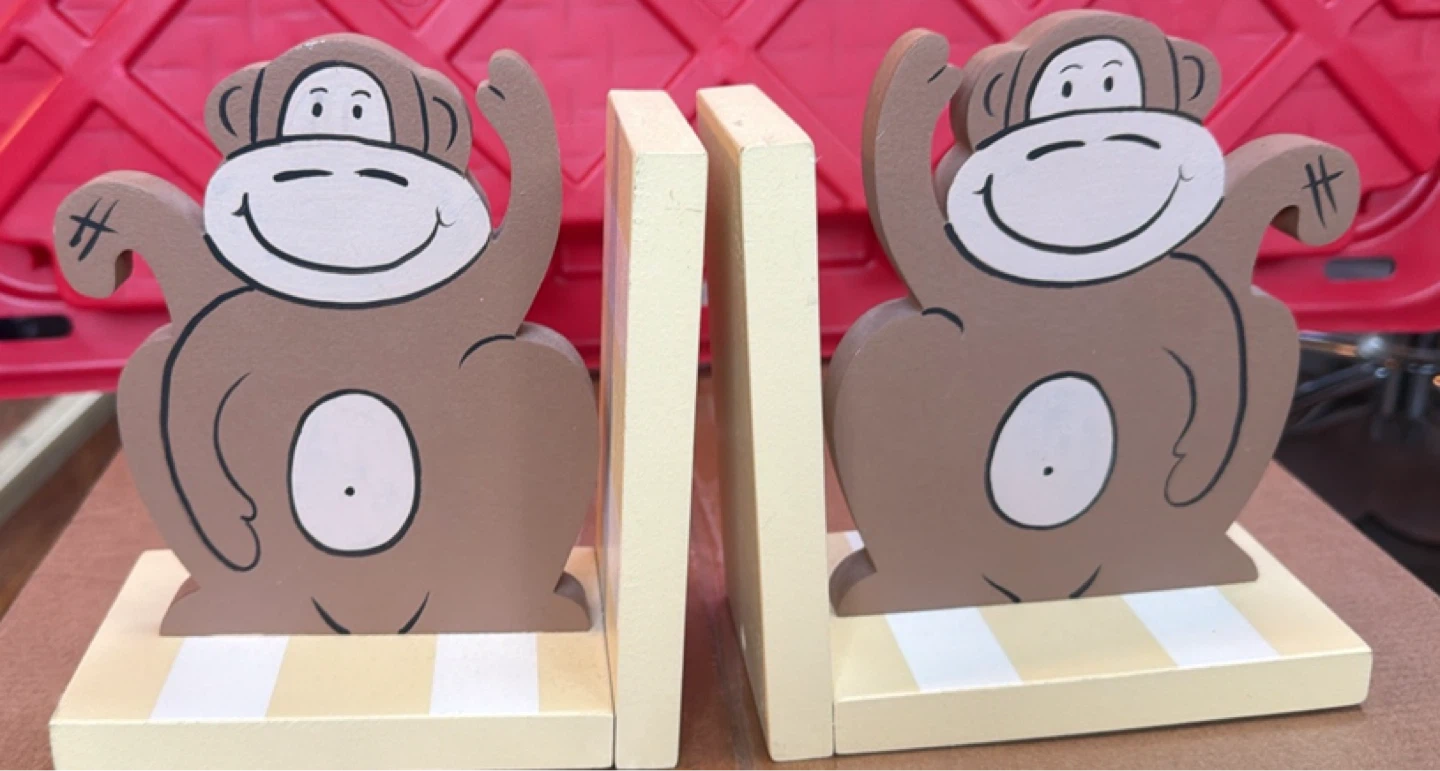 Wooden Monkey Bookends