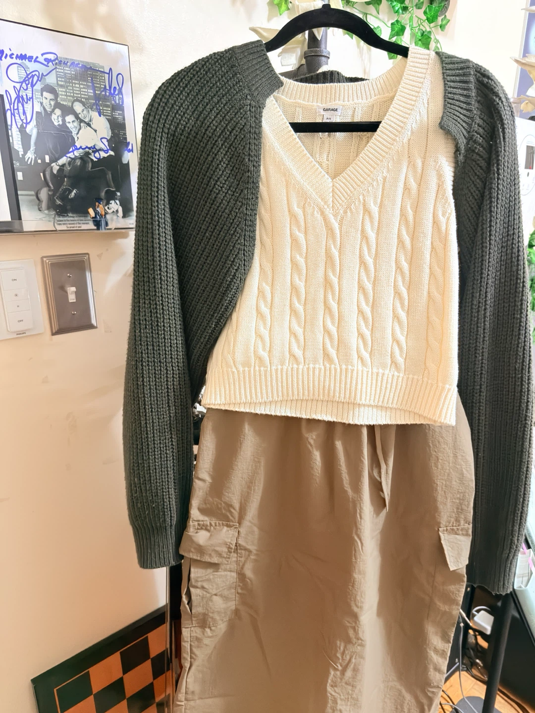 Outfit BUNDLE earthy toned: vest, cardigan, maxi cargo skirt