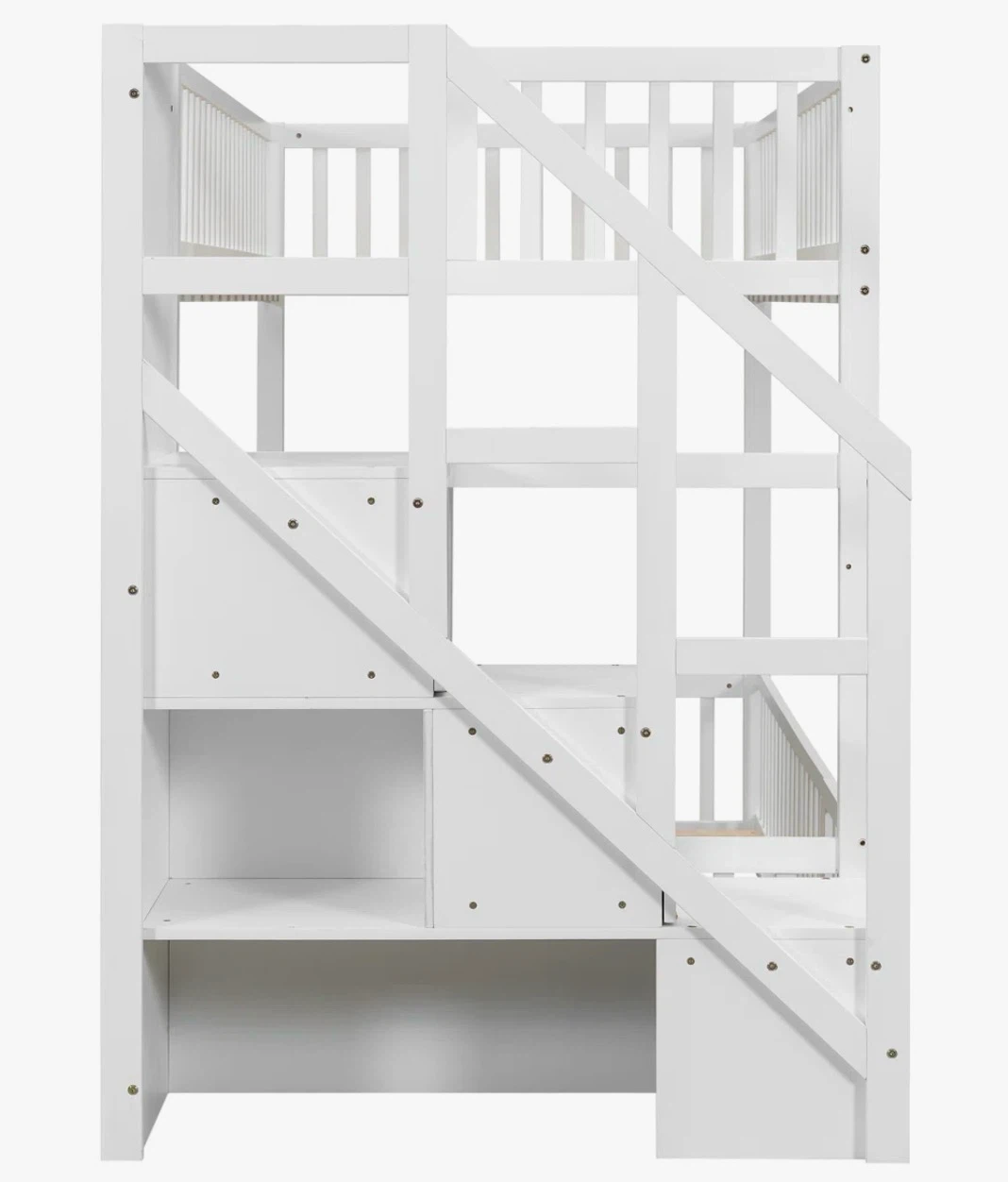 White Twin over Twin Bunk Bed with Stairs and Storage - photo 5